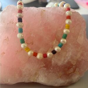Hand Made Fresh Water Pearl and Rainbow Heishi Bead Necklace